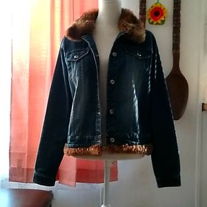 Size XL route 66 fur collar blue jean jacket